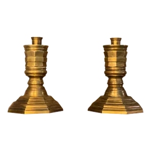Early 20th Century Brass Swivel Candlesticks- a Pair