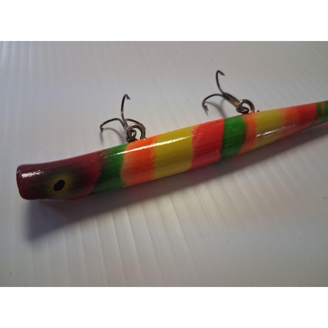 Mid-Century Modern Vintage 1970s Hand Painted Wooden Pencil Plug Fishing Lure Decor / Real Use For Sale - Image 3 of 11