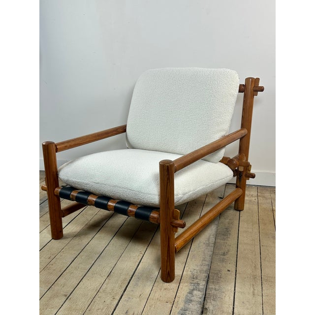 Vintage Lounge Chair in Pine and Ecru Bouclé Fabric, 1970s For Sale - Image 12 of 12