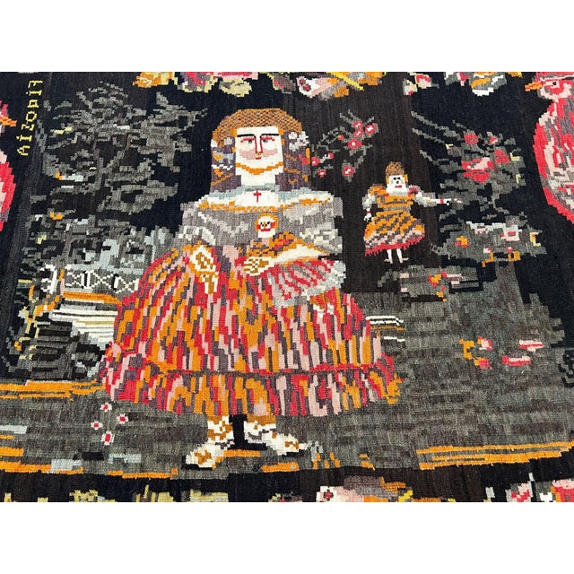 Oversized 1929 Dated Balkan Naive Figural Textile Art Masterpiece For Sale - Image 11 of 17