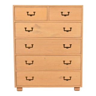 Henredon Mid-Century Modern Campaign Oak Highboy Dresser For Sale