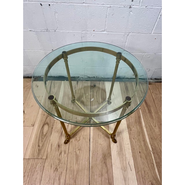 Metal Vintage Neoclassical Brass and Beveled Glass Gueridon Side Table For Sale - Image 7 of 8
