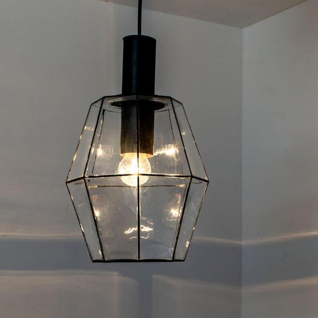1960s Geometric Iron and Clear Glass Hanging Light from Limburg, 1960 For Sale - Image 5 of 15