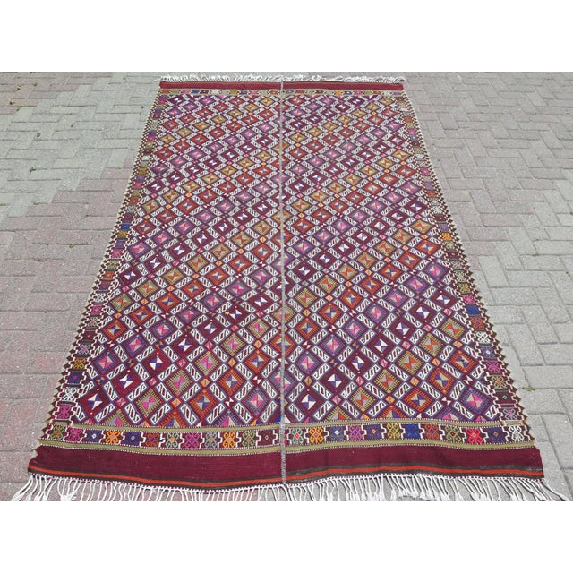 Mid 20th Century Vintage Amethyst Turkish Embroidery Kilim Rug For Sale - Image 11 of 11