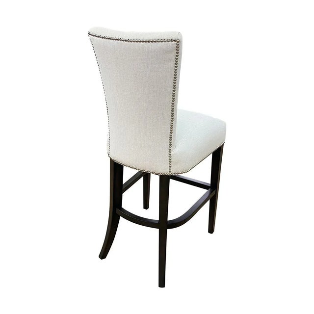 20"W x 25"D x 48"H Seat Height 30"H Java Finish Hailey Chalk Performance Fabric Pewter Nailheads