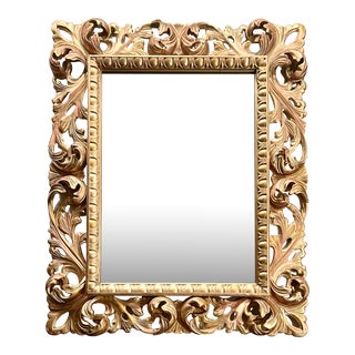 Large Vintage Italian Baroque Rococo Pierced Carved Gilt-Wood Mirror For Sale