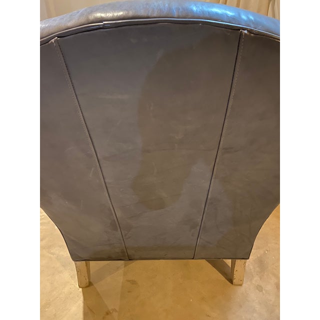 Animal Skin Lillian August Bluish-Gray Leather Easy Chair For Sale - Image 7 of 11
