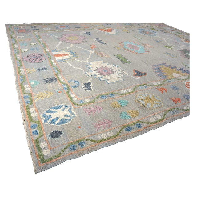 21st Century Turkish Oushak 9X12 Gray, Ivory, Orange & Green Handmade Area Rug #1144212 For Sale - Image 10 of 13