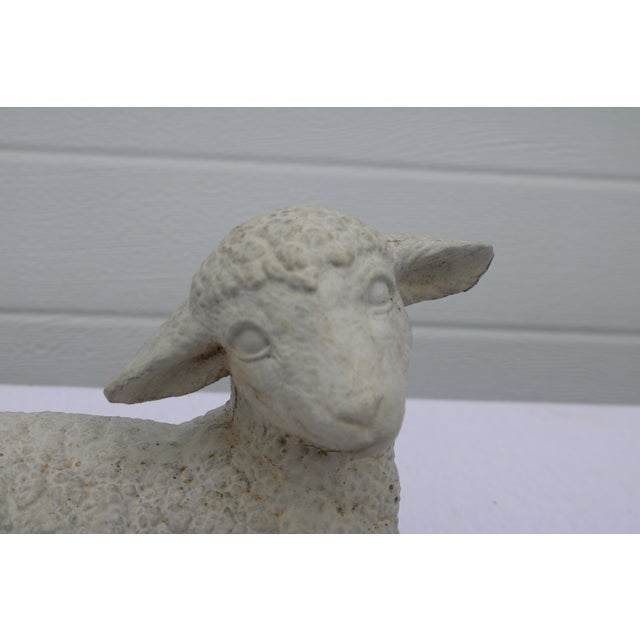 Traditional Cast Concrete Laying Lamb Garden Statue For Sale - Image 3 of 8