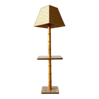 Boho Chic Faux Bamboo Side Table Floor Lamp For Sale