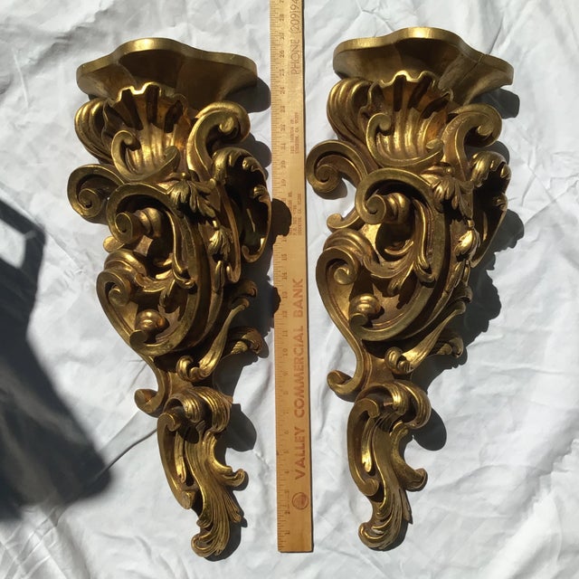 Italian Florentine Giltwood Wall Brackets Large 19th Century - A Pair For Sale - Image 3 of 12