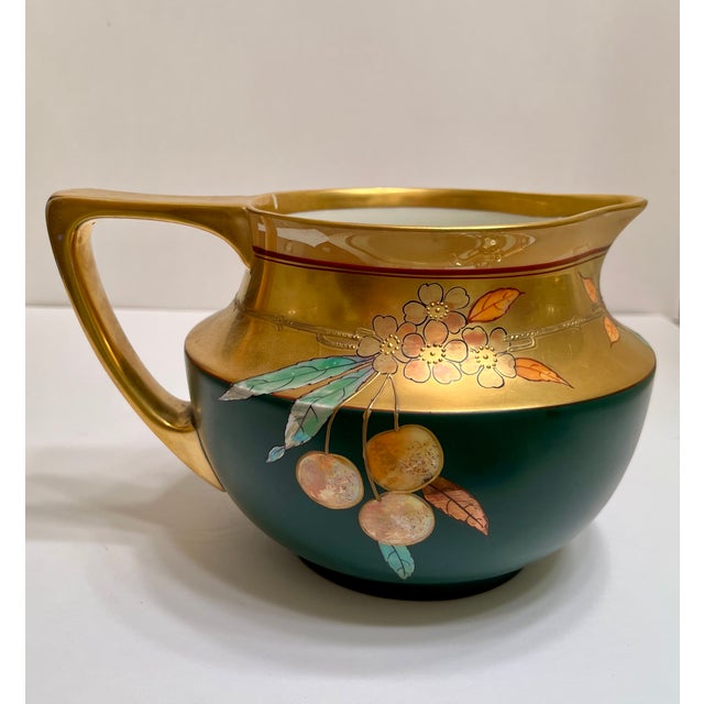 Art Nouveau Antique Limoges Hand Painted Pitcher With Gold Handle For Sale - Image 3 of 6