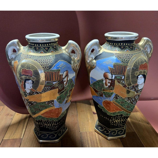 Antique Japanese Satsuma Faience Vases, 1800s, Set of 2 For Sale - Image 6 of 10