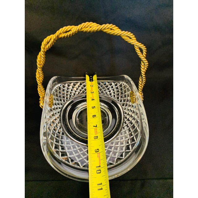 Vintage Mid Century Basket Inspired Cut Crystal Dish With Roped Brass Handle For Sale - Image 10 of 13