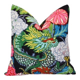 Chinoiserie Asian Dragon Floral Feather/Down Pillow For Sale