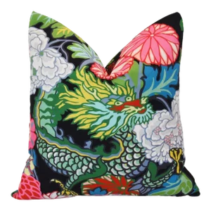 Chinoiserie Asian Dragon Floral Feather/Down Pillow