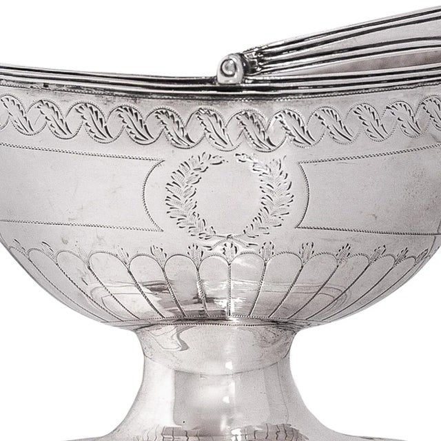 Antique English Sterling Silver Georgian Engraved Sugar Basket Bowl London 1790 For Sale - Image 11 of 11