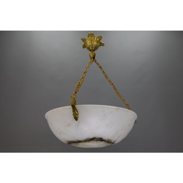 1920s Large White Alabaster with Black Veins & Bronze Pendant, 1920s For Sale - Image 5 of 18