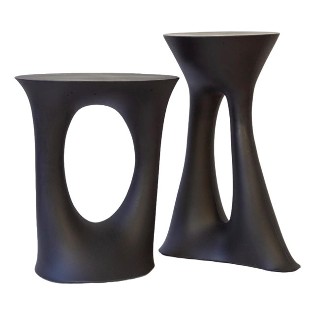 Pair of Kreten Side Tables, Painted Black, by Souda, Modern, Organic, Concrete End Tables For Sale
