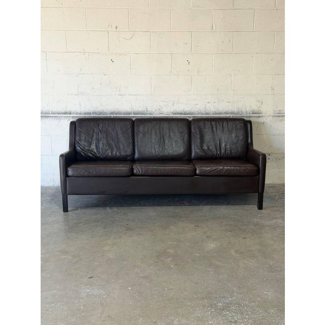 Mid-Century Modern Dark Brown Leather Three-Seater Sofa With Black Legs Danish Mid-Century Modern 1970s For Sale - Image 3 of 11
