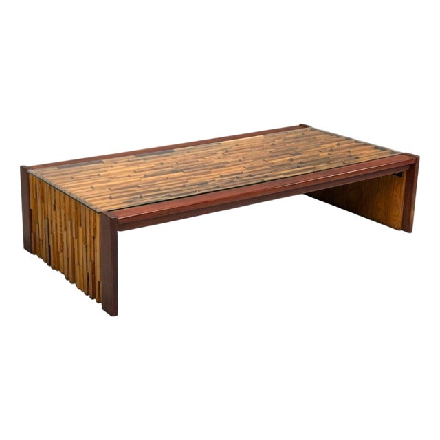 Percival Lafer, Coffee Table, Rosewood, Mixed Wood, Glass, Brazil, 1970s For Sale