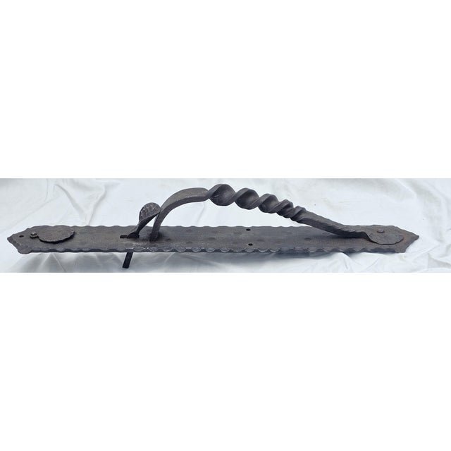Gray Antique 1910s Hand-Forged Wrought Iron Door Pull 24" Twist Grip W/ Keyhole For Sale - Image 8 of 18