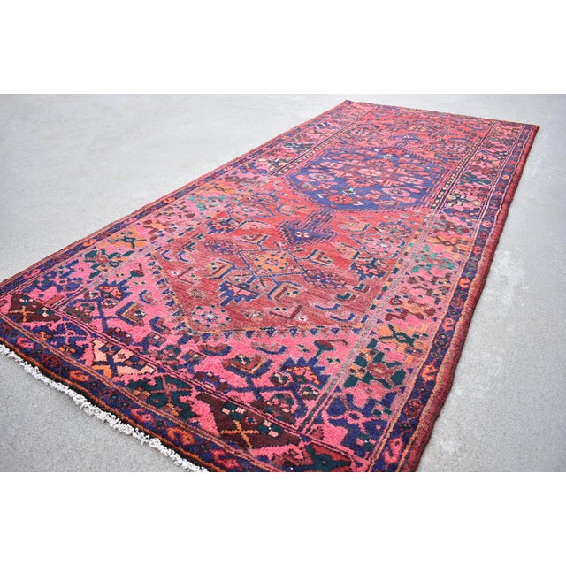 Vintage 1940s Persian Geometric Kurdish Juff Handwoven Wool Rug - 3'9" X8'4" For Sale In Los Angeles - Image 6 of 7