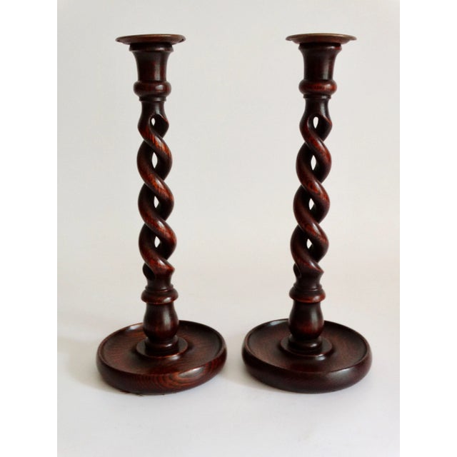 19th-Century English Oak Twist Candlesticks, a Pair For Sale - Image 4 of 6