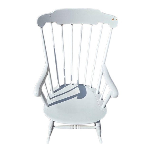 Late 20th Century White Nichols and Stone Solid Wood Rocking Chair For Sale