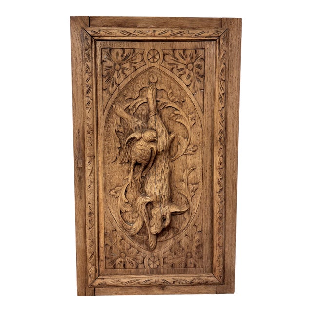 Antique English Black Forest Oak Panel For Sale