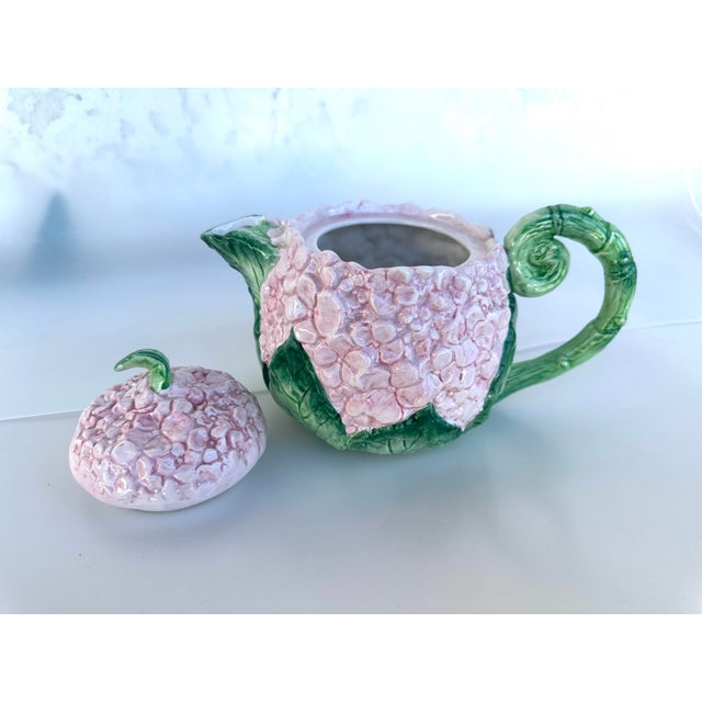 Farmhouse Fitz & Floyd Pink Hydrangea Tea Pot For Sale - Image 3 of 7