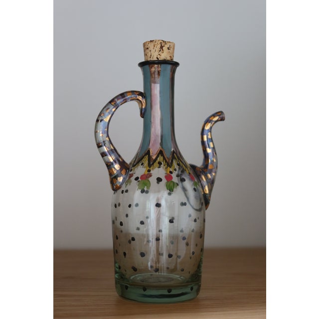 Folk Art Pair of Victoria & Richard MacKenzie-Childs Hand-Painted Glass Cruets, 1991 For Sale - Image 3 of 5