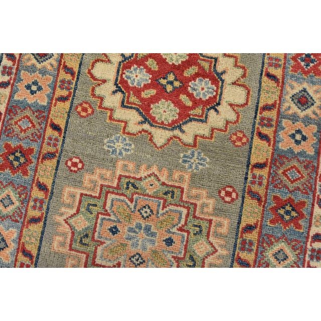 Kazak Runner 2’1” X 5’7” Gray Wool Tribal Hand-Knotted Oriental Rug For Sale - Image 4 of 9