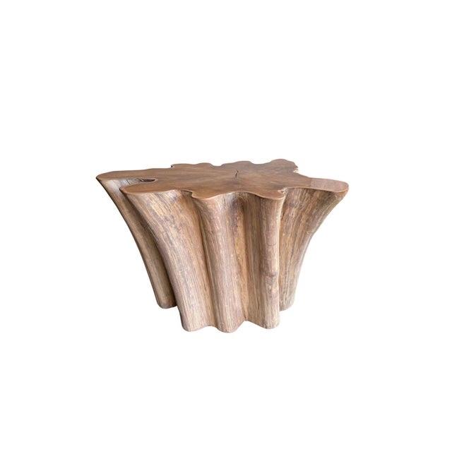 Brown Sculptural Solid Teak Wood Table With Natural Grain & Bleached Finish For Sale - Image 8 of 14