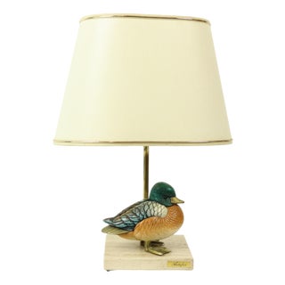 Duck Lamp in Brass, Resin and Travertine by Malevolti by Artiflex, 1970s For Sale
