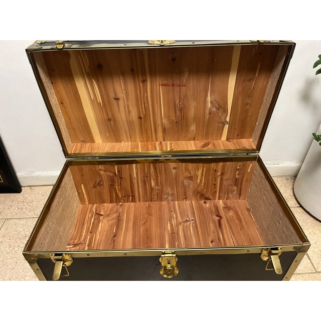 Antique Everlite Black and Brass Steamer Trunk Made in Canada For Sale - Image 10 of 13