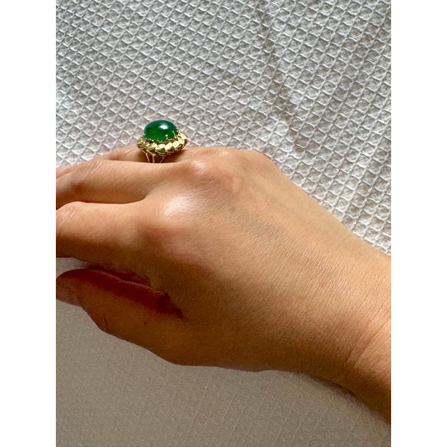 6.68 Carat Zambian Emerald Cabochon Cocktail Ring 14 Karat Yellow Gold For Sale - Image 15 of 18