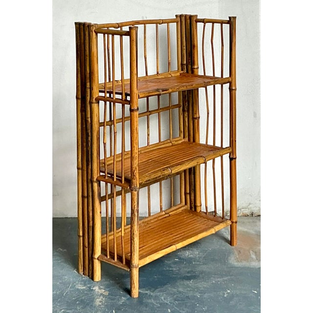 Vintage Boho Bamboo Folding Etagere For Sale - Image 4 of 9