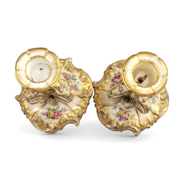 Rococo Porcelain Candlesticks from Derby, 1830, Set of 2 For Sale - Image 6 of 12