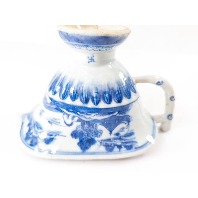 18th Century Chinese Export Blue and White Canton Helmet Creamer For Sale - Image 9 of 10