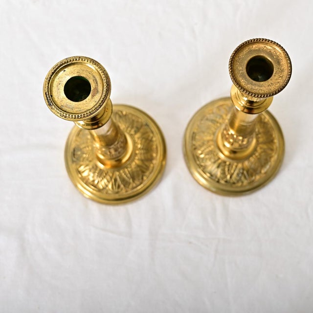 Brass French Pair of Brass Empire Style 19th Century Candlesticks For Sale - Image 8 of 9