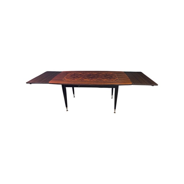 French Mid Century Macassar Ebony Parquetry Inlaid Expandable Dining Room Table W/ Leaves For Sale - Image 11 of 18