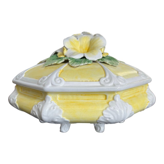 Vintage Glazed Ceramic Majolica Lidded Dish or Vide-Poche Italy For Sale