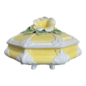 Vintage Glazed Ceramic Majolica Lidded Dish or Vide-Poche Italy