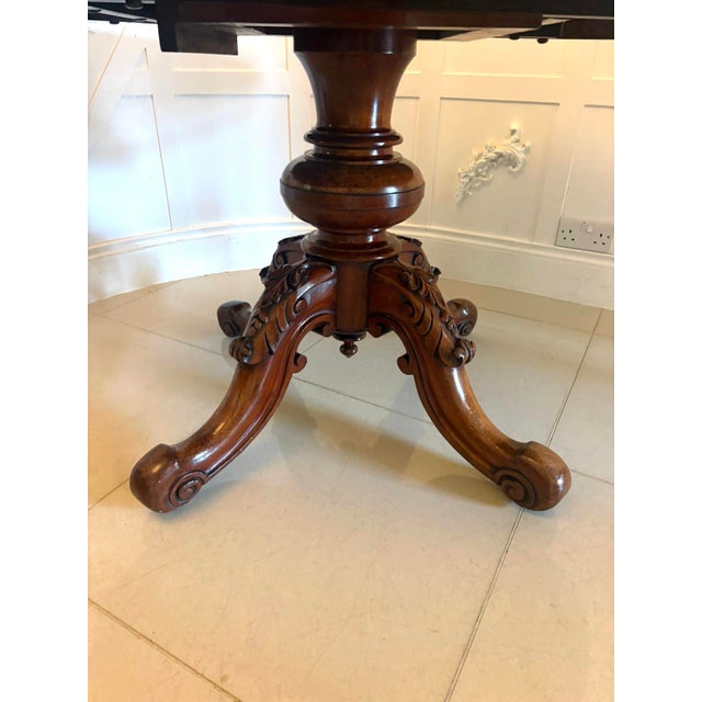 Antique Victorian Burr Walnut Carved Centre Table, 1860 For Sale - Image 9 of 15