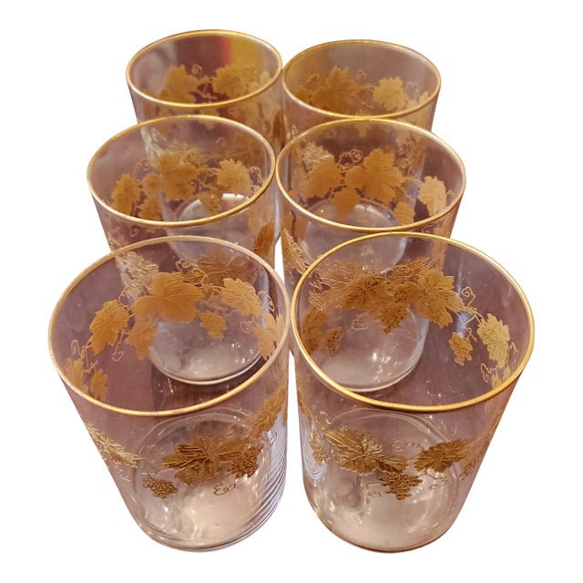 Antique Set of 6 Baccarat Style Gold Crystal Glasses For Sale