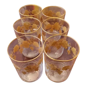 Antique Set of 6 Baccarat Style Gold Crystal Glasses