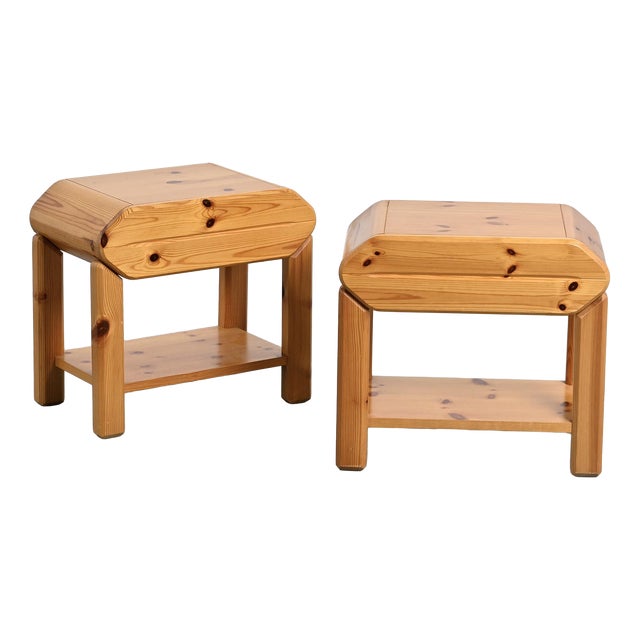 Pine Bedside Tables by Maison Regain, 1970, Set of 2 For Sale