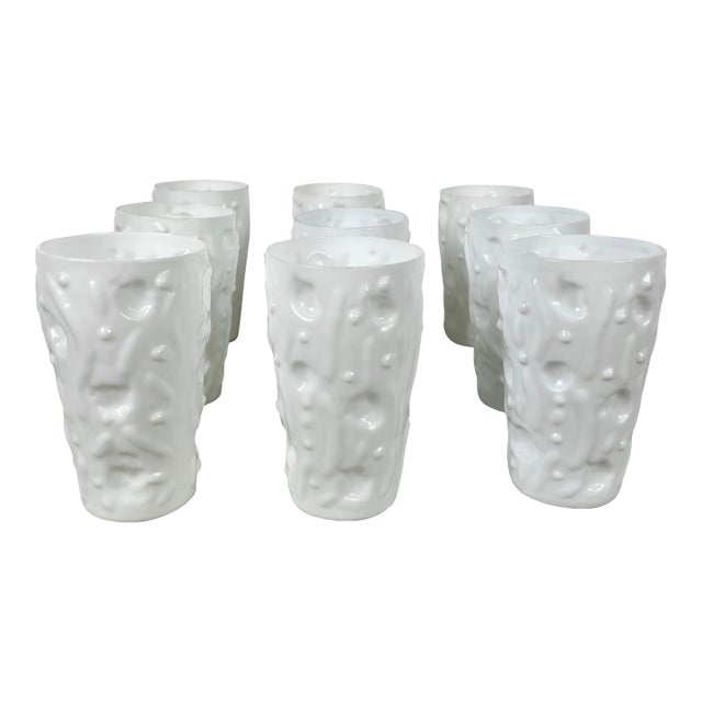 Mid 20th Century Mid Century Modern Bryce Brothers ‘El Rancho’ Milk Glass Tumblers- Set of 9 For Sale
