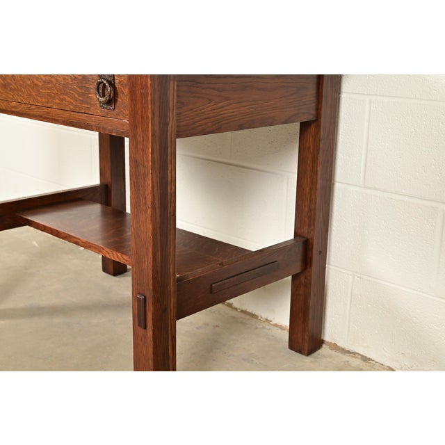 Lifetime Furniture Antique Mission Oak Arts & Crafts Desk or Library Table, Circa 1910 For Sale - Image 13 of 17